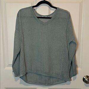 Kaktus Women’s seafoam, blue green V-Neck Blouse Linen Blend Size Small